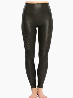 SPANX Black Faux-Leather Moto Leggings